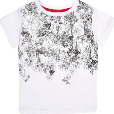 Mini boys white skull print t-shirt